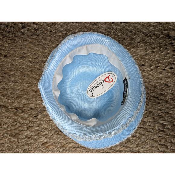 NEW! Deborah New York Light Blue Straw Derby Hat Fashion Church One Size main image 5